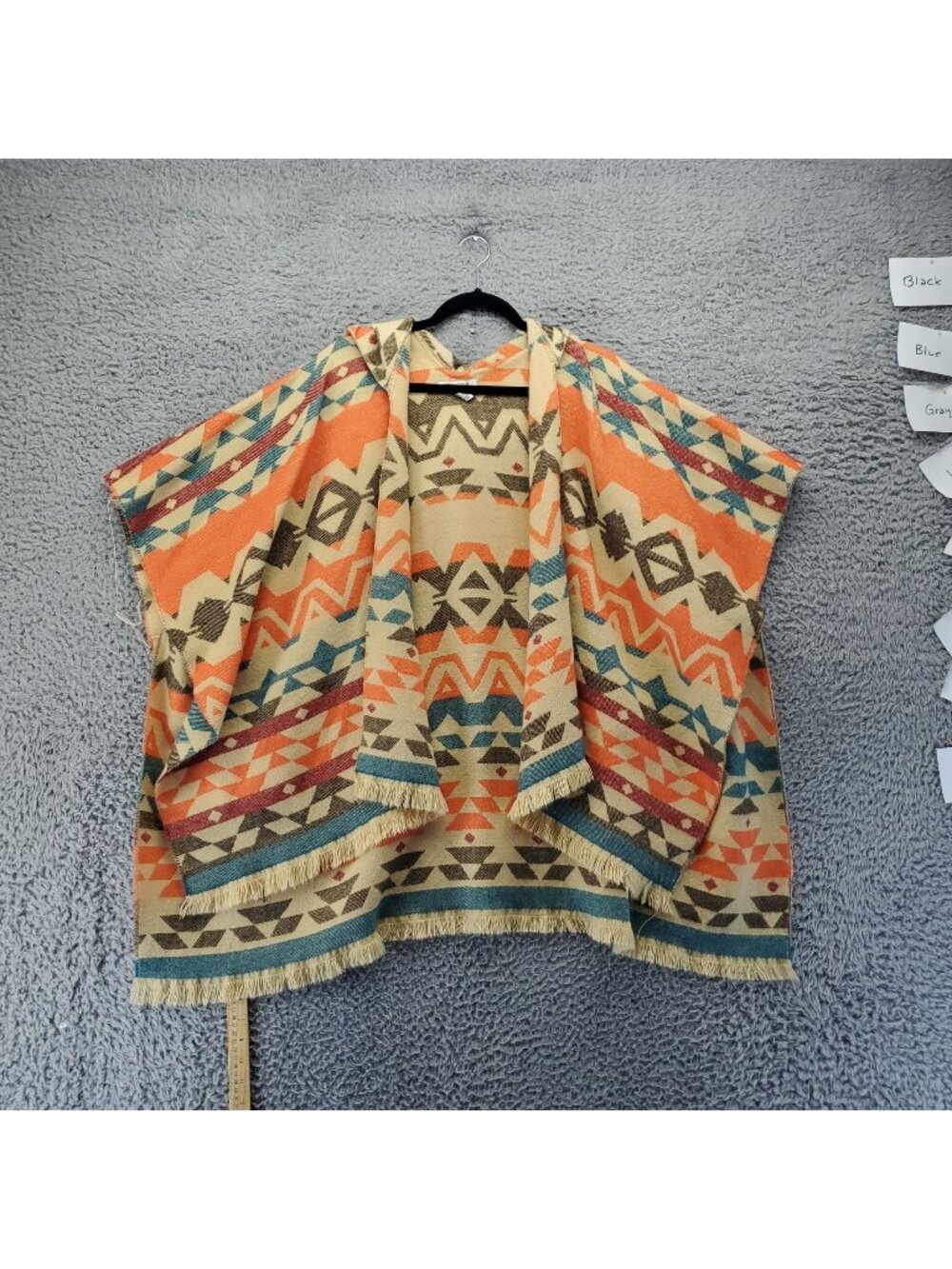 Quagga Hooded Poncho Womens One Size Multicolor Aztec Fringe Acrylic Southwest